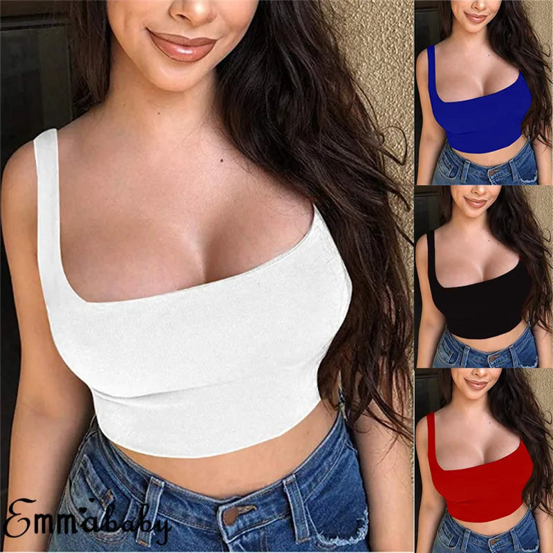 Solid Tank Top Female Strap Sleeveless Slash Neck Cropped Vest Sexy Women'S Summer Bralette Top White Black Red Casual Clothing