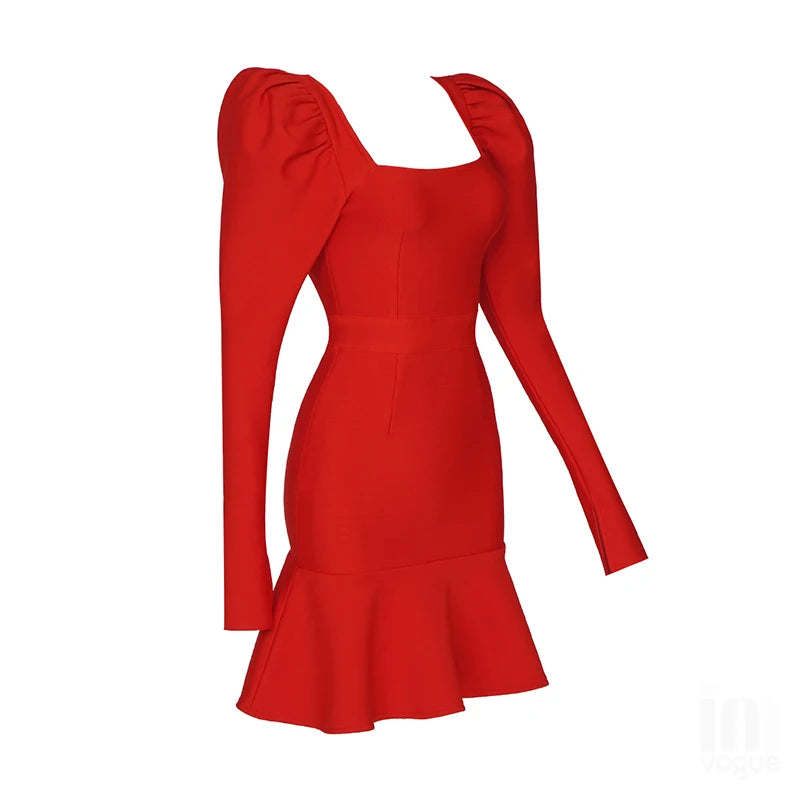 Women Winter Sexy Long Sleeve Square Collar Black Pleated Mini Bodycon Bandage Dress 2021 Elegant Evening Party Dress Vestidos