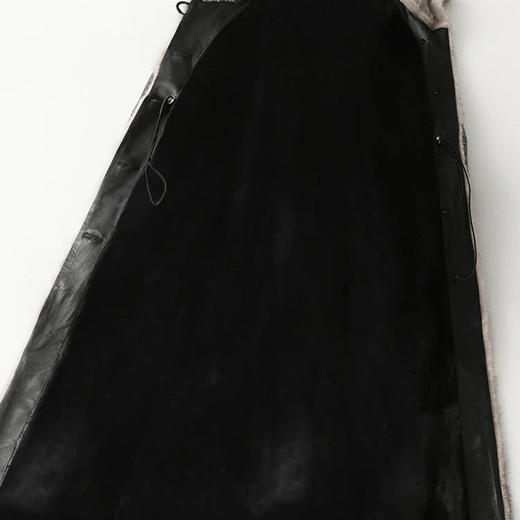 Winter Long Warm Thick Black Leather Coat Women with Fur Inside Elegant Luxury Faux Fur Lined Jacket Parka Fashion 2021