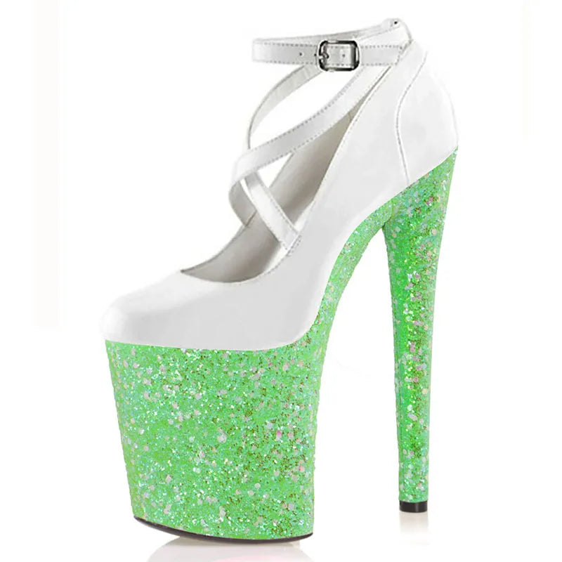 Pumps Mixed colors Shallow Peep toe Thin heels Nightclub Stripper Small Size Queen Pumps 20CM Pumps High heeled shoes 8 inche 2