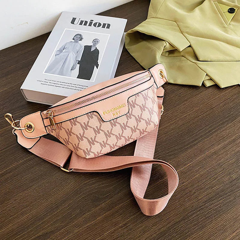 Women Chain Waist Bag PU Leather Fanny Pack Waist Belt Bag for Women Luxury Shoulder Crossbody Chest Purses and Handbag Pink B
