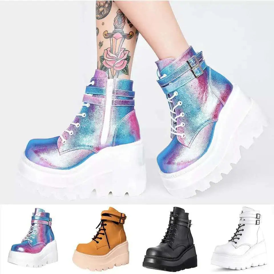 Platform Shoes Slanted Heel Colorful Hight-Top Buckle Casual Women's Shoes plus Size Women's Boots zapatos de mujer