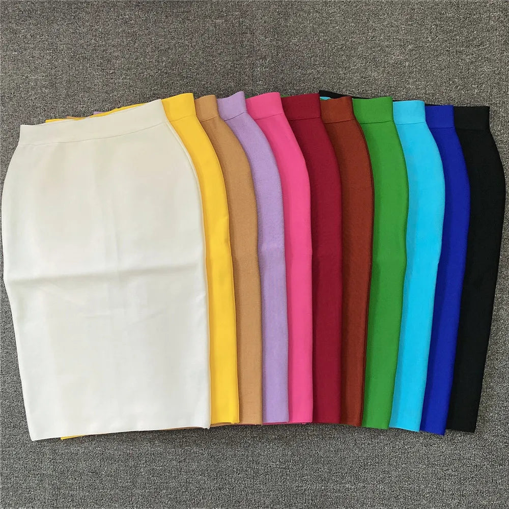 Women Rayon Bandgae Skirt Elegant Pencil Skirt Celebrity Sexy Club Party Wear Vintage Vestios