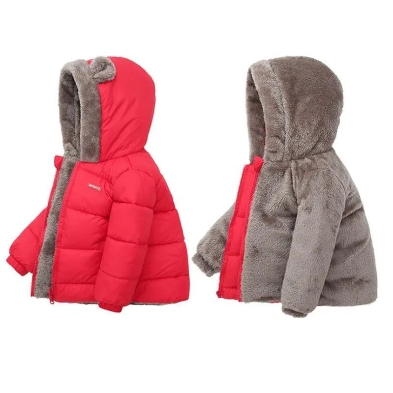 Cashmere Children Coat Autumn Winter Thicken Jacket Boys Girls Solid Color Hooded Jackets Kids Parka Outerwear 2-6 Years