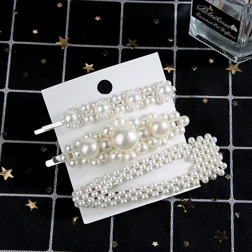 5Pcs/Set Fashion Pearl Hair Clip Snap Button Hair Pins for Women Sweet Pearl Hairpin Hair Clips Jewelry Lady Barrette Stick 15 silver color