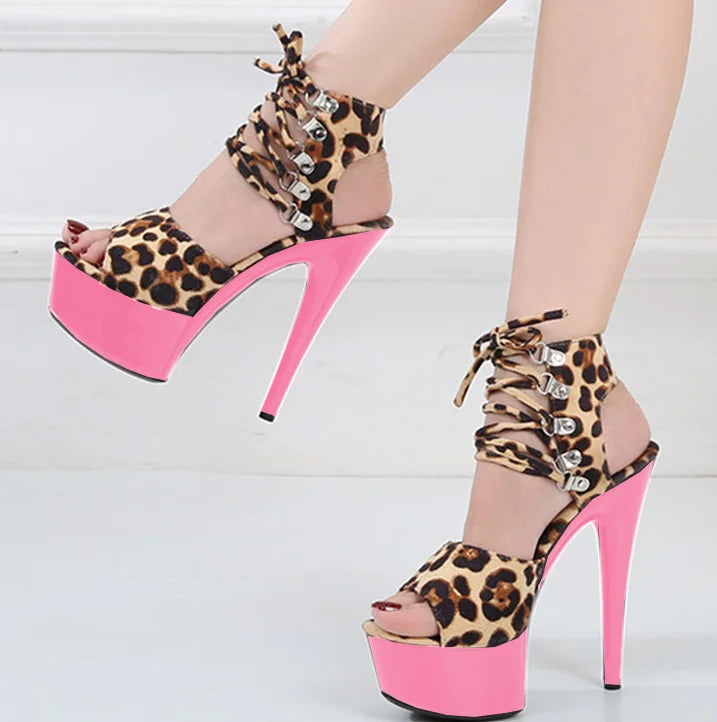 Fashion Shoes Women Stripper Shoes Platform Sandals Girls Leopard Clear High Heels Shoes Strap Sandal Femmes Sandales