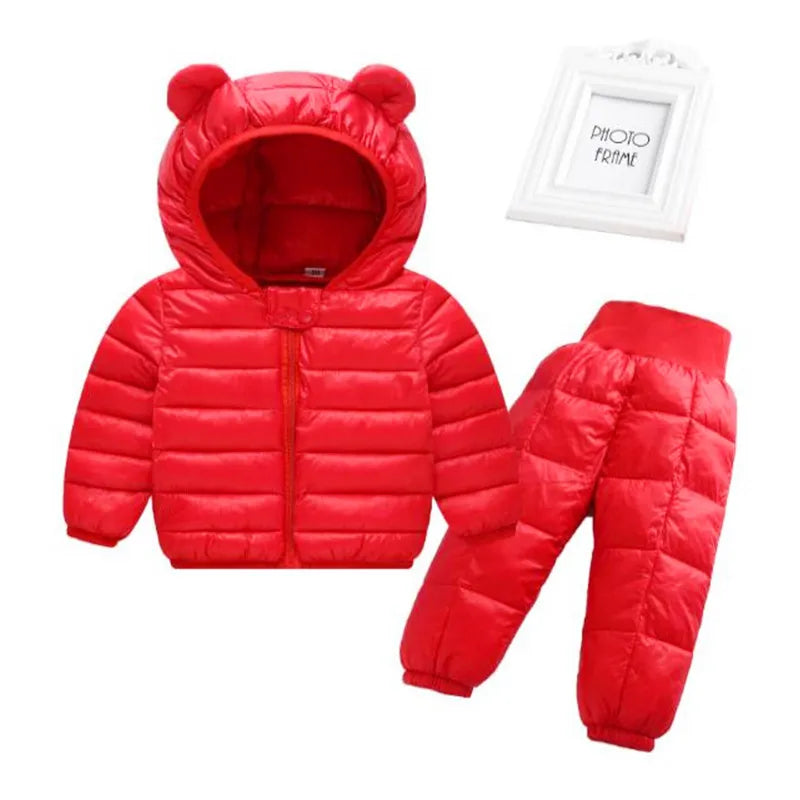 Children Clothing Sets Winter Baby Boy Warm Hooded Down Jackets Overalls Clothing Sets Baby Girls Boys Snowsuit Coats Ski Suit as the picture 12