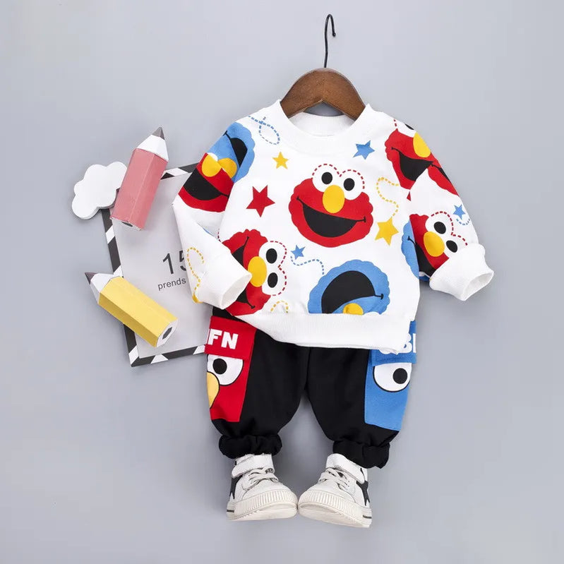 Spring Baby Boys Girls Casual Clothes Kids Cartoon T-Shirt Pants 2Pcs/Sets Infant Cotton Clothing Set Children Fashion Tracksuit WHITE