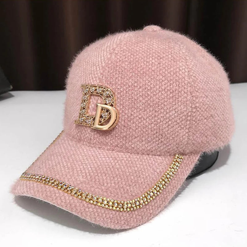 DYLAOPAN2021 Letter D Baseball Cap Women rhinestone trend cotton bling Cap snapback hip hop cap UV protection Hat Women's Cap Pink 55-60cm >8Y