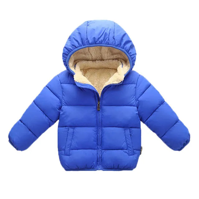Baby Children Coats Winter Thick Jackets For Boys Warm Plush Thicken Outerwear For Girls Fur Hooded Jacket Kids Clothes Snowsuit blue