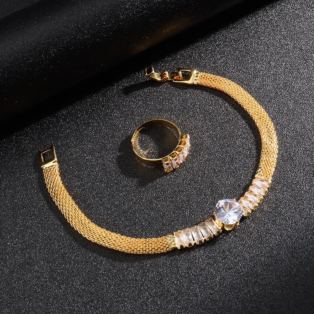 Jewelry For Women Brilliant Cubic Zircon Necklace Earrings Ring and Bracelet Wedding Bridal Jewelry Sets Dress Accessories