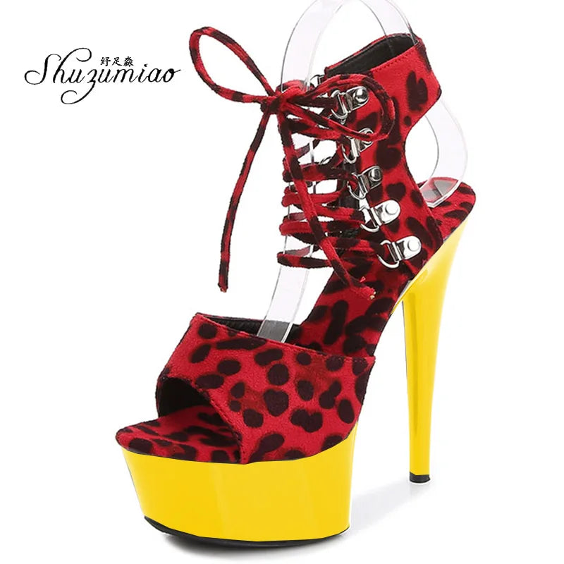 Fashion Shoes Women Stripper Shoes Platform Sandals Girls Leopard Clear High Heels Shoes Strap Sandal Femmes Sandales