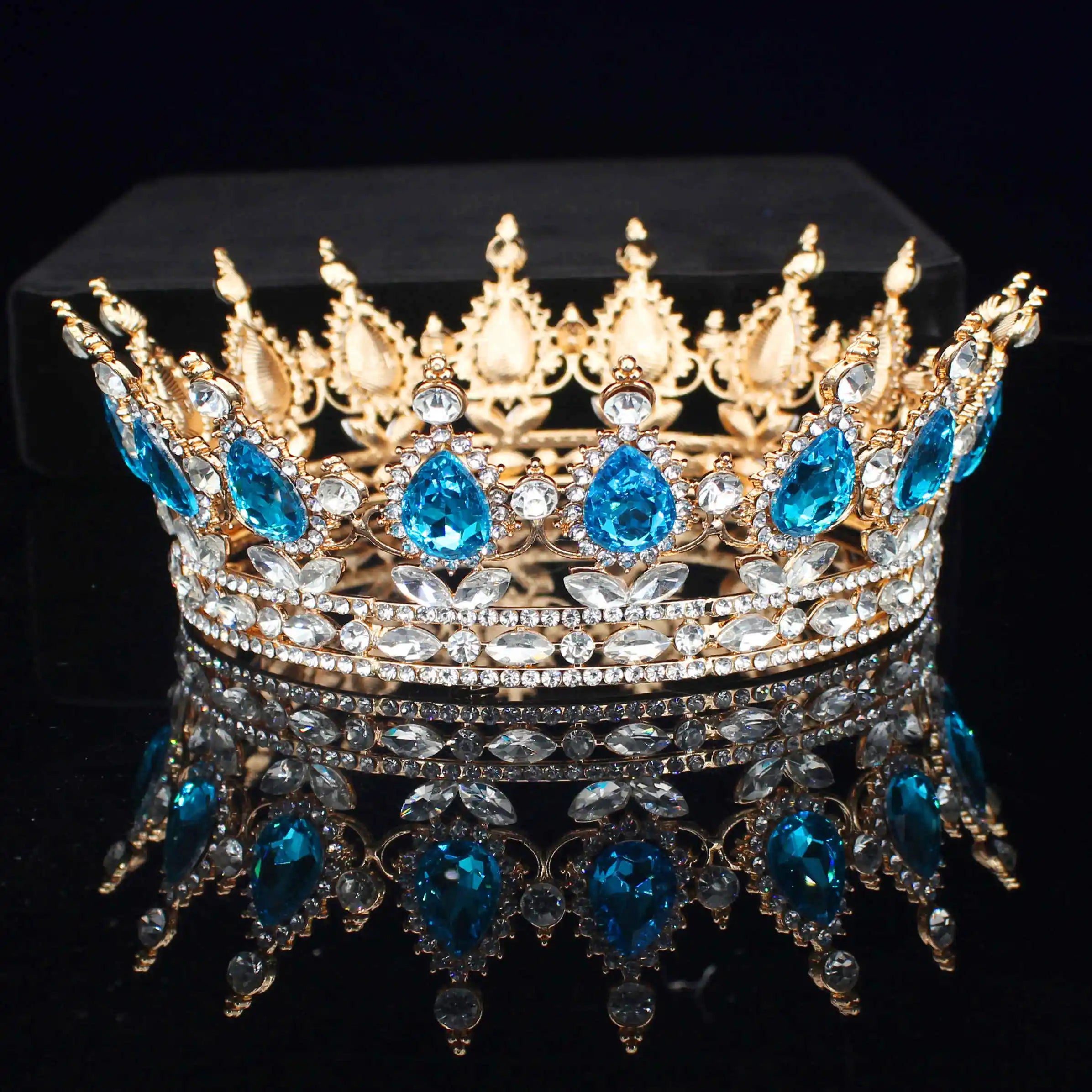 Pink Crystal Tiaras and Crowns Queen Princess Pageant Diadem Women Girl Hair Ornaments Bridal Wedding Hair Jewelry Accessories Gold Turq