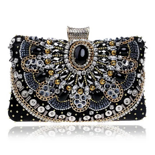 SEKUSA Women's Crystal Evening bag Retro Beaded Clutch Bags Wedding Diamond Beaded Bag Rhinestone Small Shoulder Bags YM1132black