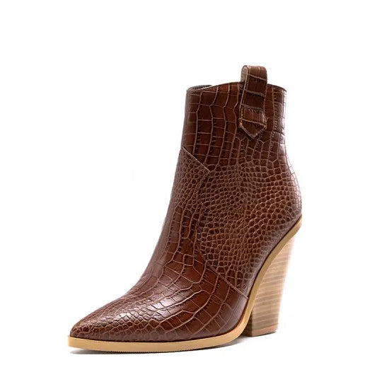 MStacchi Gold Snake Print Ankle Boots For Women Wedge High Heels Boots Woman Runway Design Chunky Heels Botas Mujer Western boot