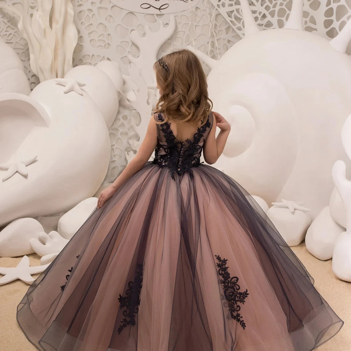 2-14 Years Lace Tulle Flower Girls Dress Princess for Kid Child Wedding Party Junior bridesmaid Maxi Ball Gown Evening