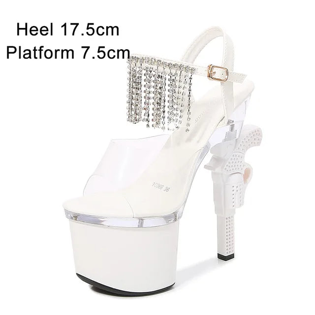 Fashion Super High Heels 17cm Women Shoes Platform Sandals Pistol Heel Red Wedding Shoes Female Model Show Sandal