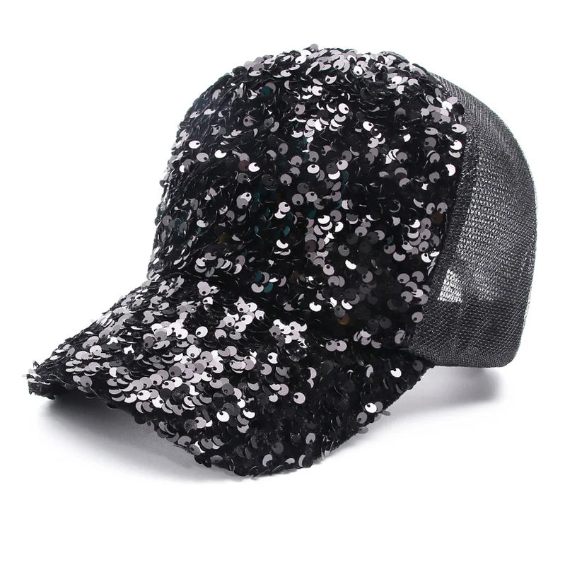 New Shiny sequined Unisex Cotton Dad hat Baseball Caps Custom Graffiti Snapback Fashion Sports Hats For Men Women hip hop Cap black 55-58cm >8Y
