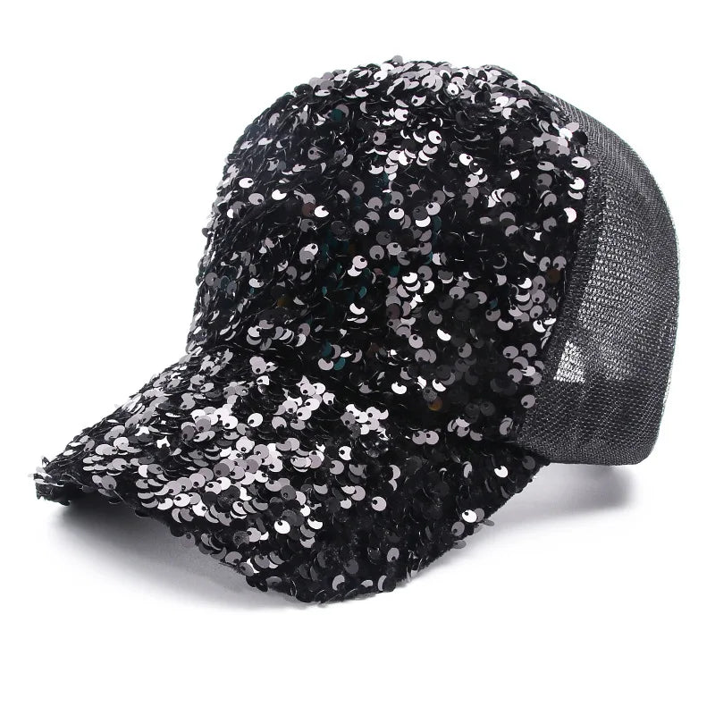 New Shiny sequined Unisex Cotton Dad hat Baseball Caps Custom Graffiti Snapback Fashion Sports Hats For Men Women hip hop Cap black 55-58cm >8Y