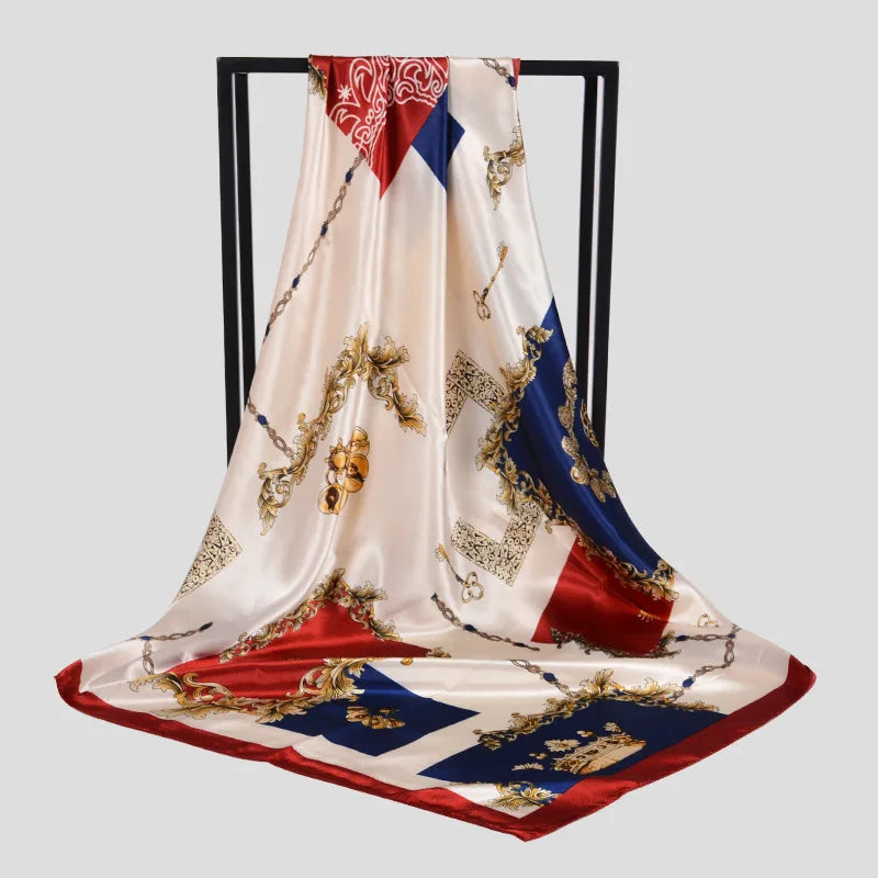 Ladies Green Coffee Square Scarves Printed Women Elegant Satin Large Silk Scarf Shawl 90*90cm Winter Neck Head Scarf wine red blue