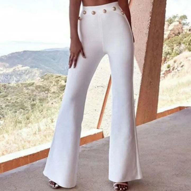 Celebrity Black White Red Rayon Bandage Flare Pants Fashion Bodycon Pant