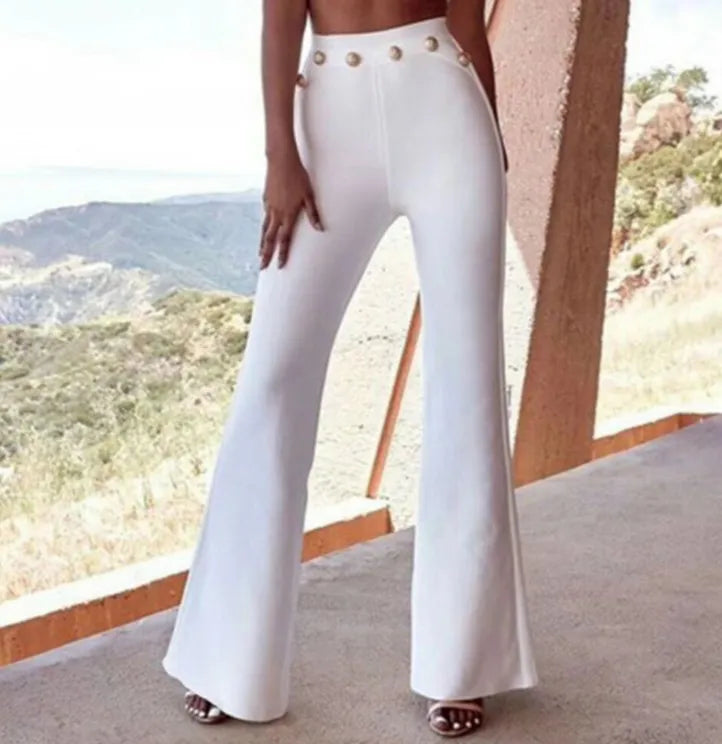 Celebrity Black White Red Rayon Bandage Flare Pants Fashion Bodycon Pant