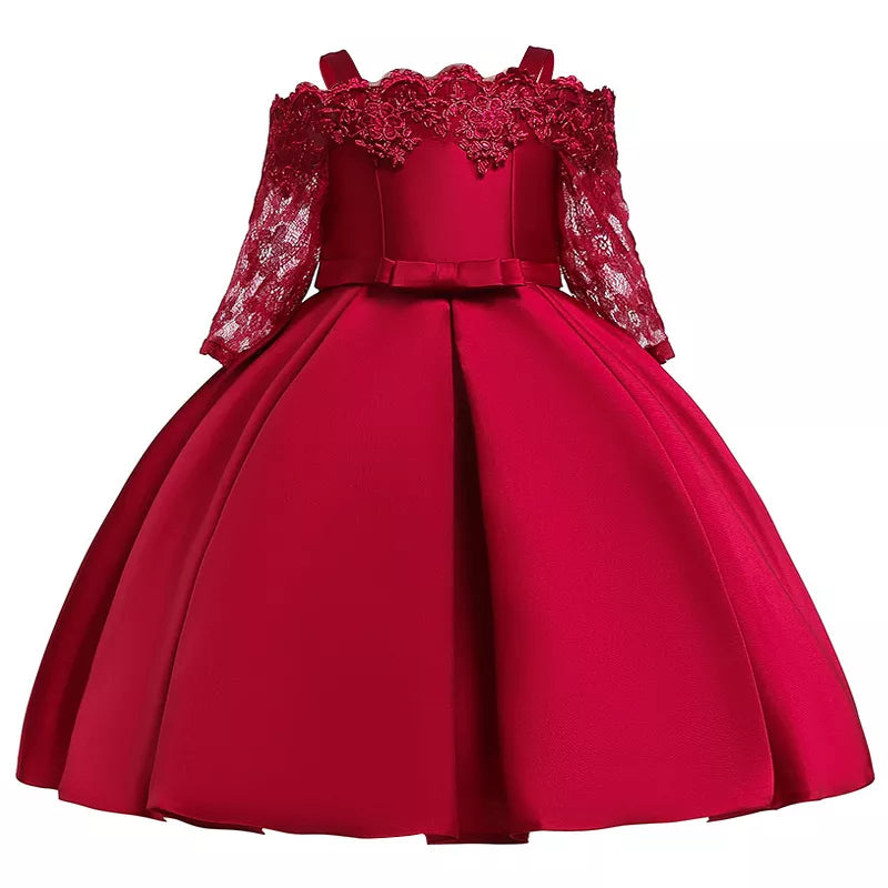 One Shoulder Princess Dress Kids Clothes For Girl Evening Wedding Party Gown Costume Children Clothing 3-10 Years Vestido Dark red