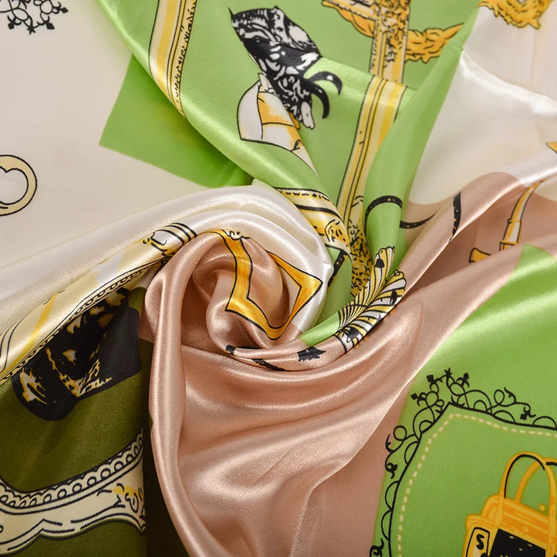 Ladies Green Coffee Square Scarves Printed Women Elegant Satin Large Silk Scarf Shawl 90*90cm Winter Neck Head Scarf