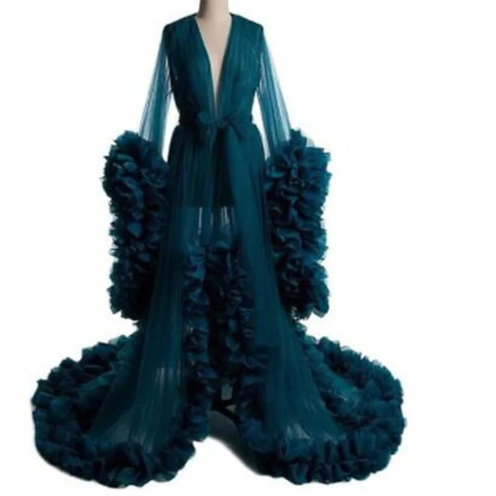 Maternity Robes Wedding Shawl Pregnant Women Sexy Tulle Bathrobe Dresses Photo Shoot Party Fluffy Baby Shower Gowns 16