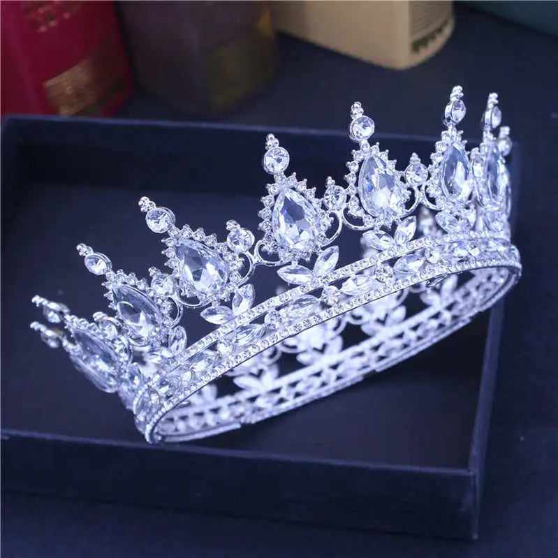 Pink Crystal Tiaras and Crowns Queen Princess Pageant Diadem Women Girl Hair Ornaments Bridal Wedding Hair Jewelry Accessories Silver White