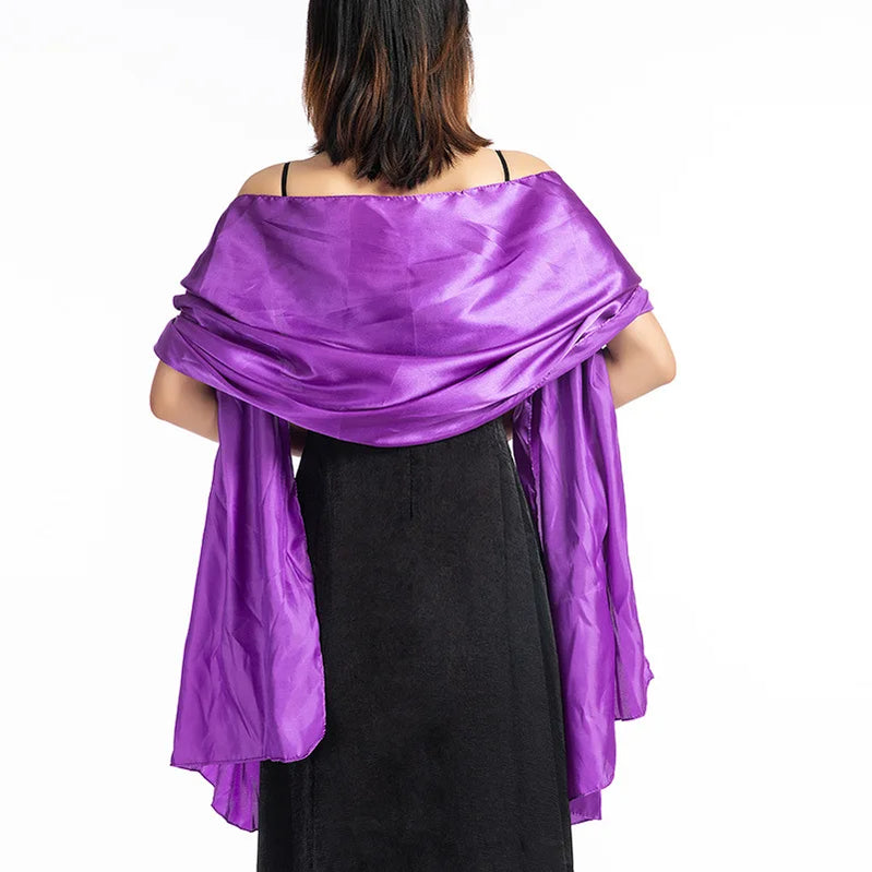 19 Colors New Arrival Women Evening Wraps Shawls 240*70cm Satin Long Formal Wedding Party Ladies Bolero 2 Size Can Choose purple