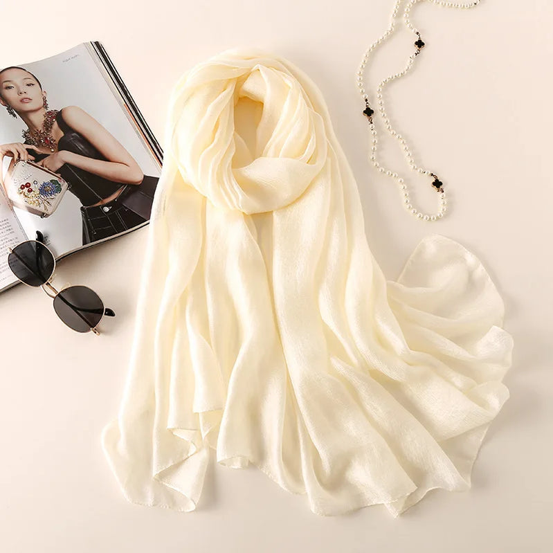 2023 Silk Scarves Women Luxury Brand Hijab Scarf Solid Foulard Femme Shawls Wraps Silk Bandana Head Scarf Hijab Beach Poncho Silk one