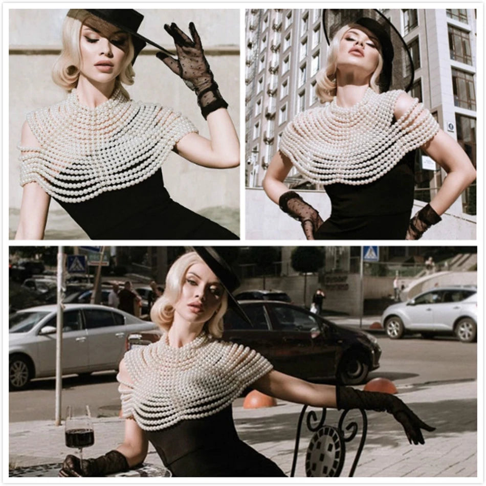 UpAvonu  Shawl Top Women 2025 New Fashion Women Round Neck Cloak Sleeve Pearl Shawl Top Women Elegant Shawl Top Women