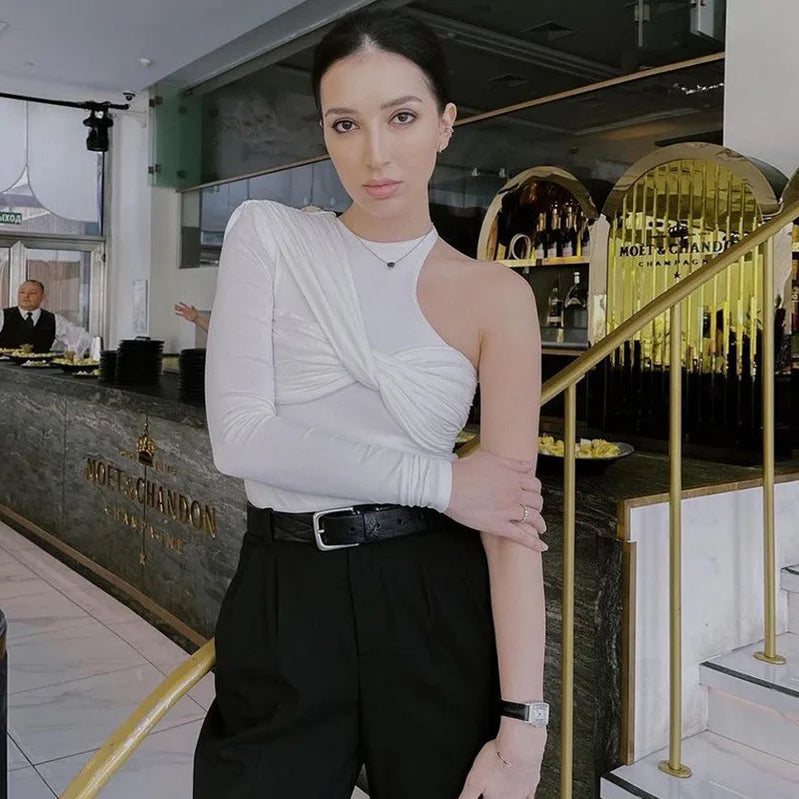 Elegant Office Lady One Shoulder Skinny Bodysuit for Women Jumpsuit Sexy Cut Out Rompers Sexy One Piece Female Overalls