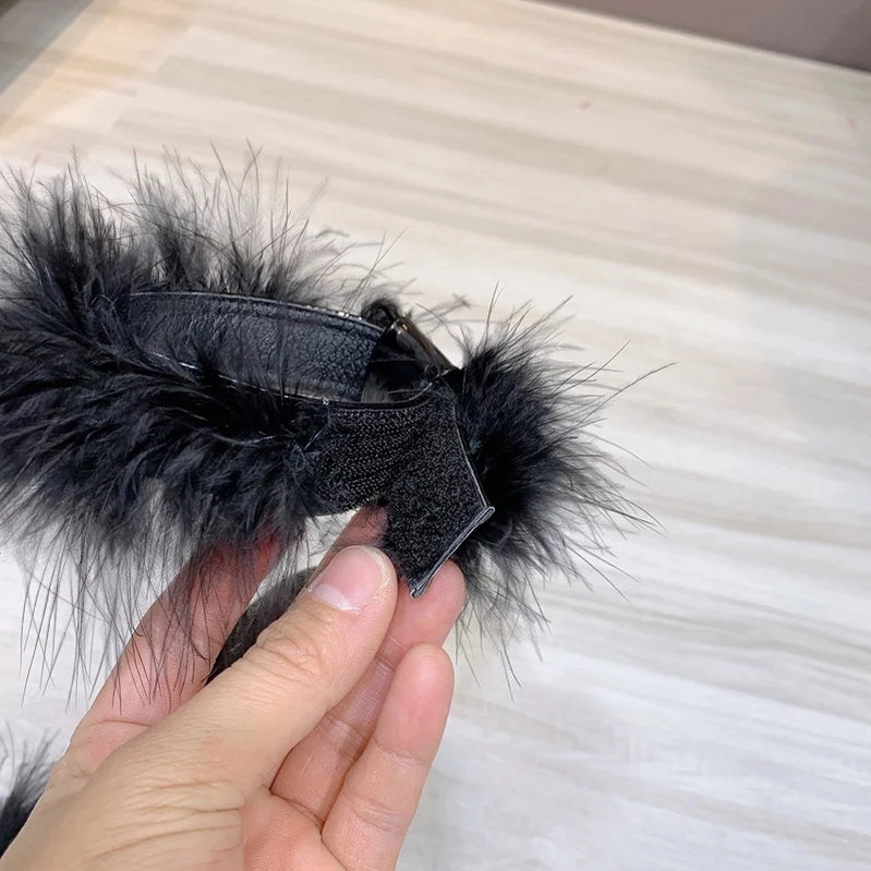 4 Color Feather Thick High Heels Platform Sandals Women 14cm 17cm Heels Shoes Female Summer Hair Wedding Pumps Shoes