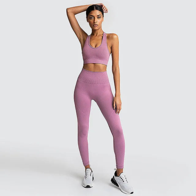 2pcs seamless hyperflex workout sport outfits for women sportswear athletic clothes gym Long Sleeve Crop Top High Waist Leggings purple2 set
