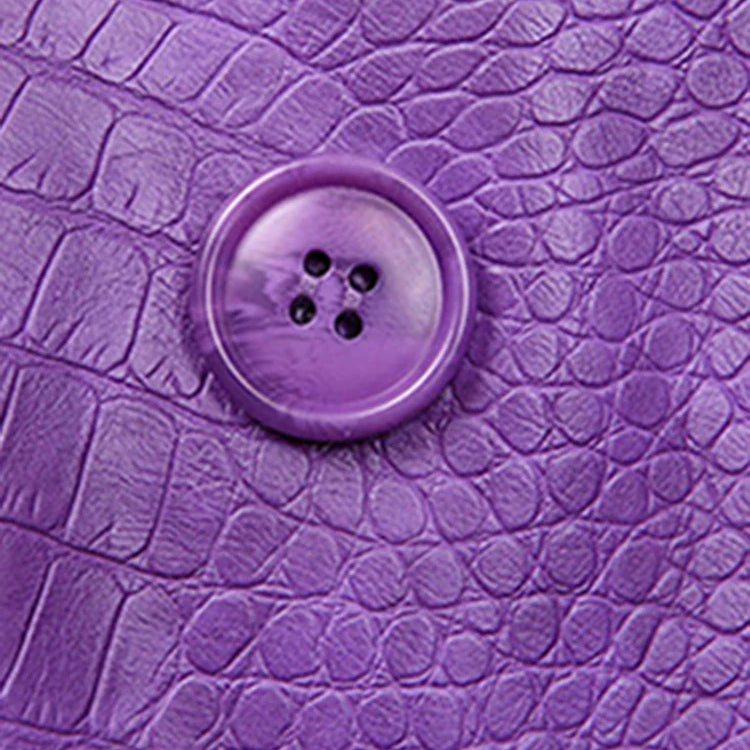 Autumn Oversized Shiny Purple Crocodile Pattern Faux Leather Blazer Women Long Sleeve Double Breasted Y2K Jacket Fashion