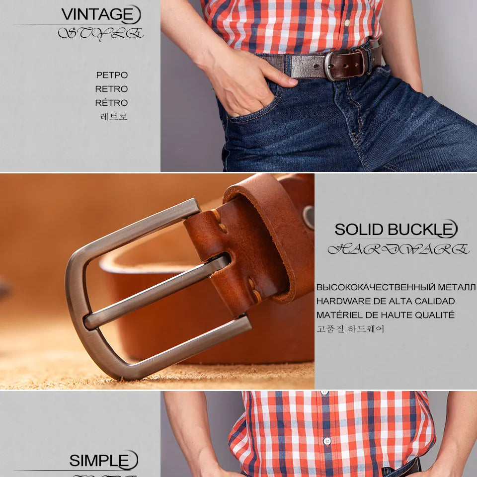 Top Cow genuine leather belts for men luxury designer high quality fashion style vintage brown cowboy male belt
