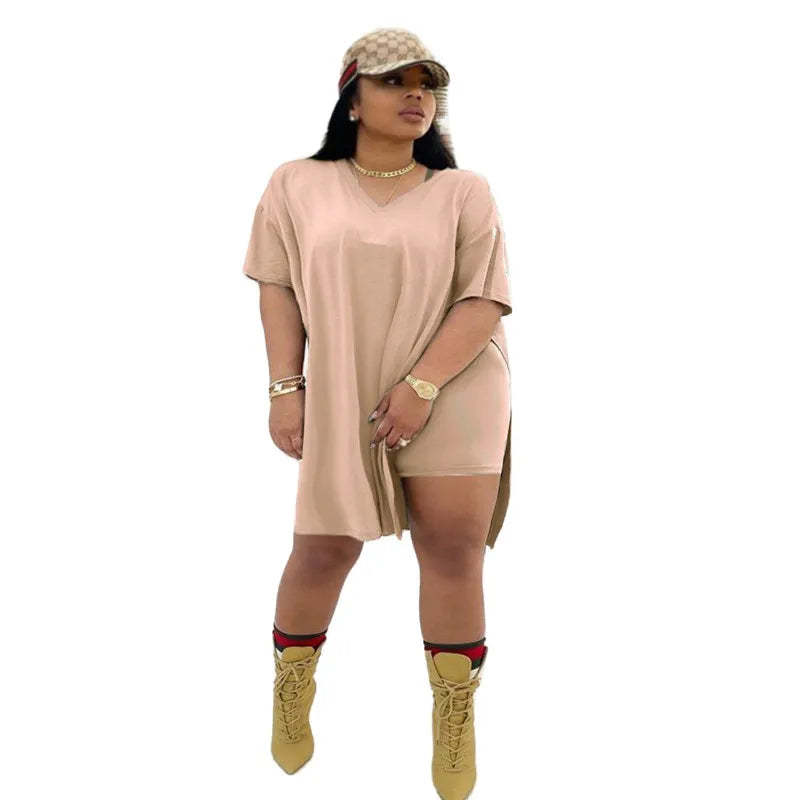 Plus Size Women Clothing Two Piece Set 4xl Summer Wholesale Dropshipping Slip HemTop Shorts Suit Casual Tracksuit Streetwear