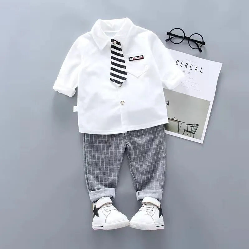 Children Kids Gentleman Clothing Suit Birthday Wedding Party Elegant Set Baby Boy Casual Wear Striped Shirt Vest Pants Costume White