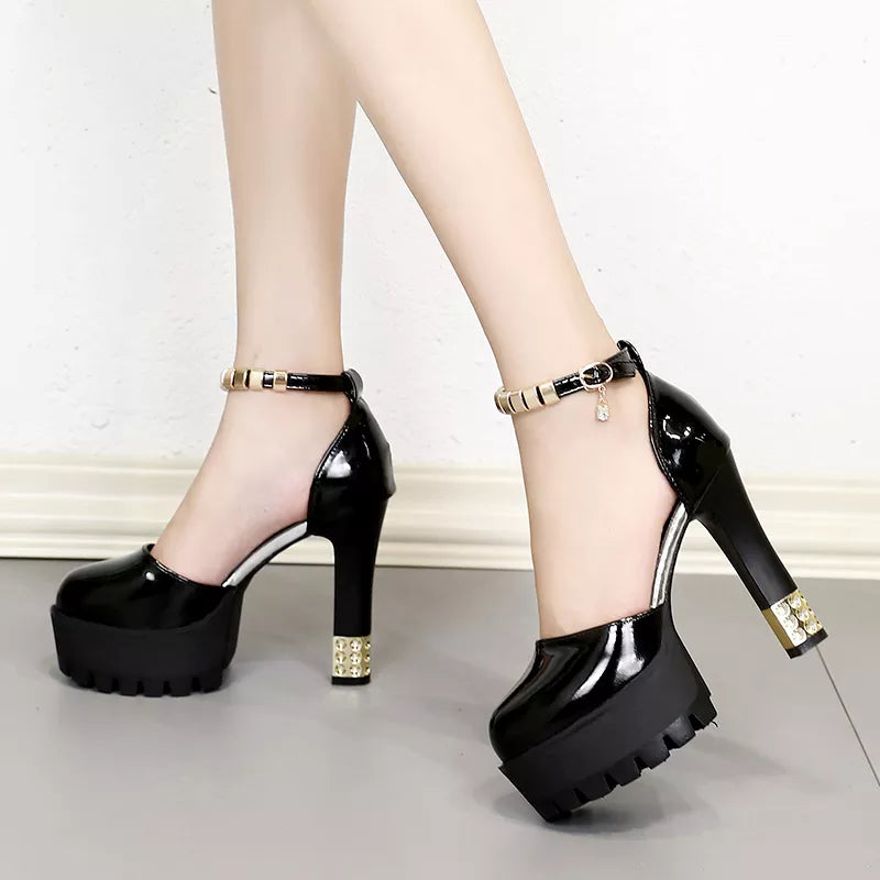 Women Pumps Spring Summer Rhinestone High Heels Shoes Platform Thick Cheongsam High Heels Bottom Office black