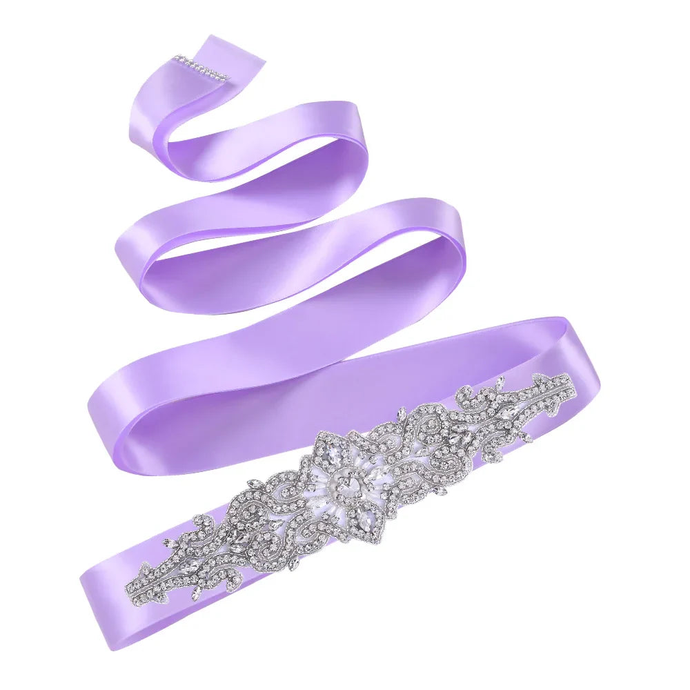 TOPQUEEN S26 Luxury Rhinestones Wedding Dresses Belt Women Crystal Applique Decoration Sparkly for Bride Waistband Bridal Sash Lavender ribbon