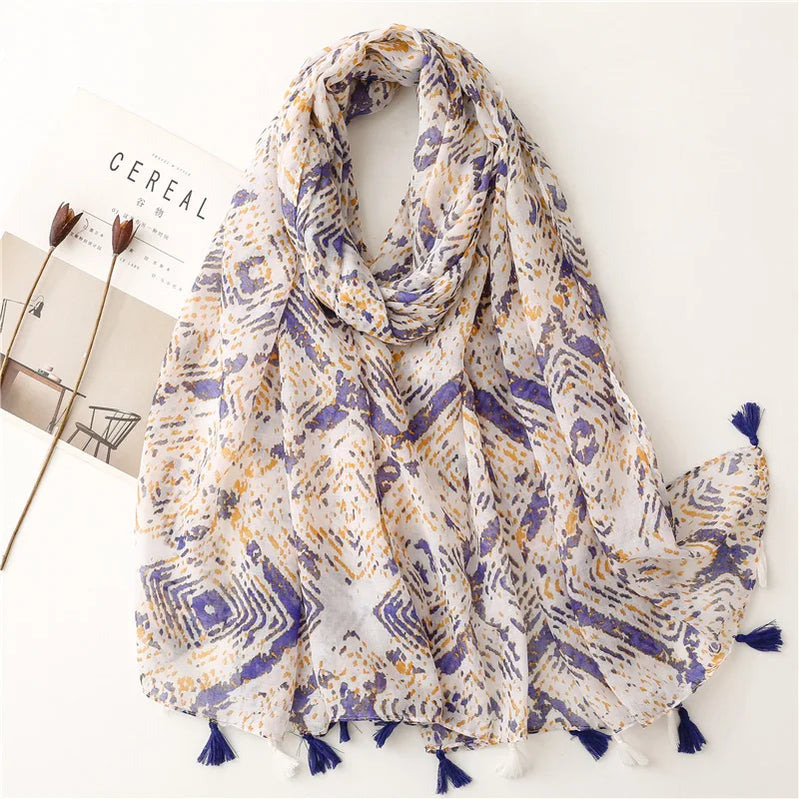 2023 Fashion Paisley Abstract Floral Tassel Viscose Shawl Scarf Lady High Quality Wrap Thin Pashmina Stole Muslim Hijab 180*90Cm 59