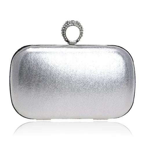 Fashion Finger Ring Women Metal Clutch Bags Diamonds Satin Chain Shoulder Rhinestones Party Handbags Retro Golden Purse YM1015silver Mini(Max Length<20cm)