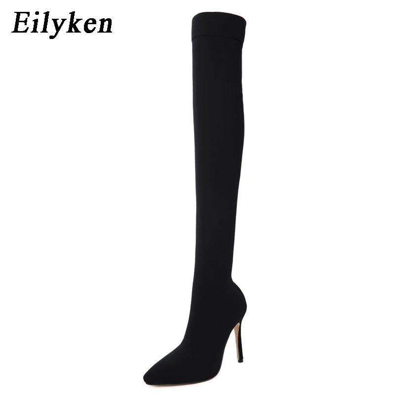 Women Thigh High Fashion Elastic Slim Stiletto Heels Over-the-Knee Boots Sexy Skinny Long Sock Botas Shoes