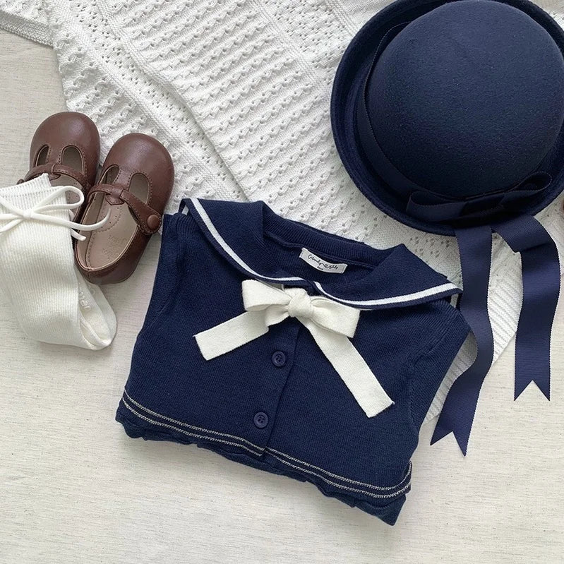Autumn Winter Baby Girl Knitted Dress Japanese Navy Collar College Style Pleated Dress Kids Dresses for Girls Dress for Girls