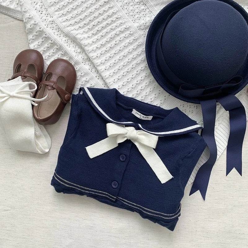 Autumn Winter Baby Girl Knitted Dress Japanese Navy Collar College Style Pleated Dress Kids Dresses for Girls Dress for Girls