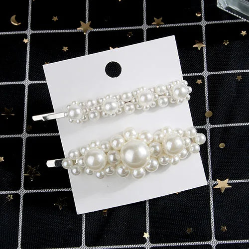 5Pcs/Set Fashion Pearl Hair Clip Snap Button Hair Pins for Women Sweet Pearl Hairpin Hair Clips Jewelry Lady Barrette Stick 21 silver color