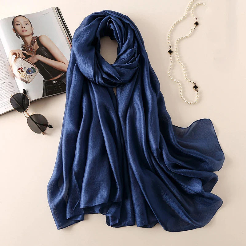 2023 Silk Scarves Women Luxury Brand Hijab Scarf Solid Foulard Femme Shawls Wraps Silk Bandana Head Scarf Hijab Beach Poncho