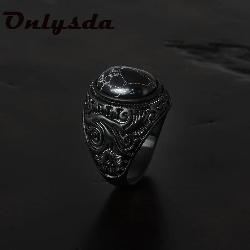 Stainless Steel Jewelry Ring Men Black Stone Rings Trend Charm Fashion Male Women Finger Band Engagement Wedding Gift